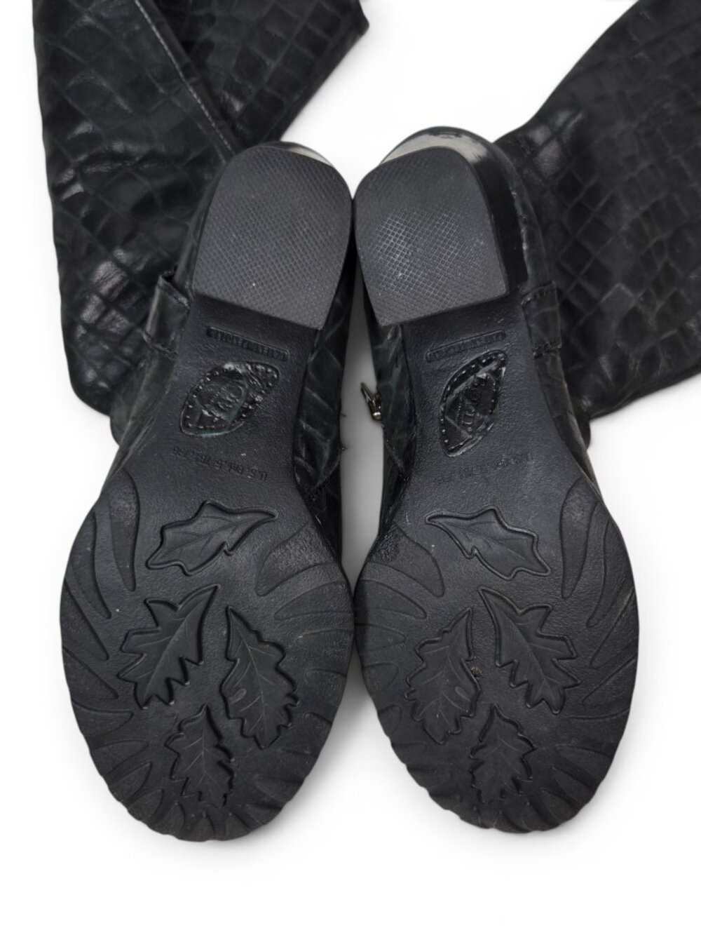 Born Distressed Croc Embossed Leather Harness Boots Womens Moto Block Heel 7 - Picture 9 of 14